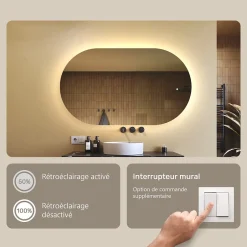 Artforma Miroir de salle de bain lumineux - - Ovale - 120x70cm - LED Dual + Interrupteur tactile* Miroir Lumineux