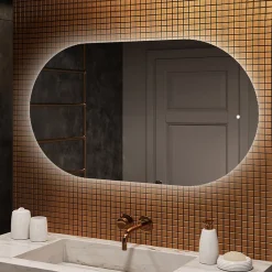 Artforma Miroir de salle de bain lumineux - - Ovale - 120x70cm - LED Dual + Interrupteur tactile* Miroir Lumineux