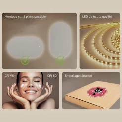 Artforma Miroir de salle de bain lumineux - - Ovale - 120x70cm - LED Dual + Interrupteur tactile* Miroir Lumineux