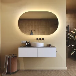 Artforma Miroir de salle de bain lumineux - - Ovale - 120x70cm - LED Dual + Interrupteur tactile* Miroir Lumineux