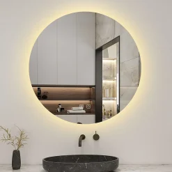 AICA Sanitaire Miroir de salle de bain LED rond 80 cm avec rétro-éclairage, tricolore + anti-buée + mémoire + gradation infinie,* Miroir Lumineux