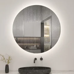AICA Sanitaire Miroir de salle de bain LED rond 80 cm avec rétro-éclairage, tricolore + anti-buée + mémoire + gradation infinie,* Miroir Lumineux