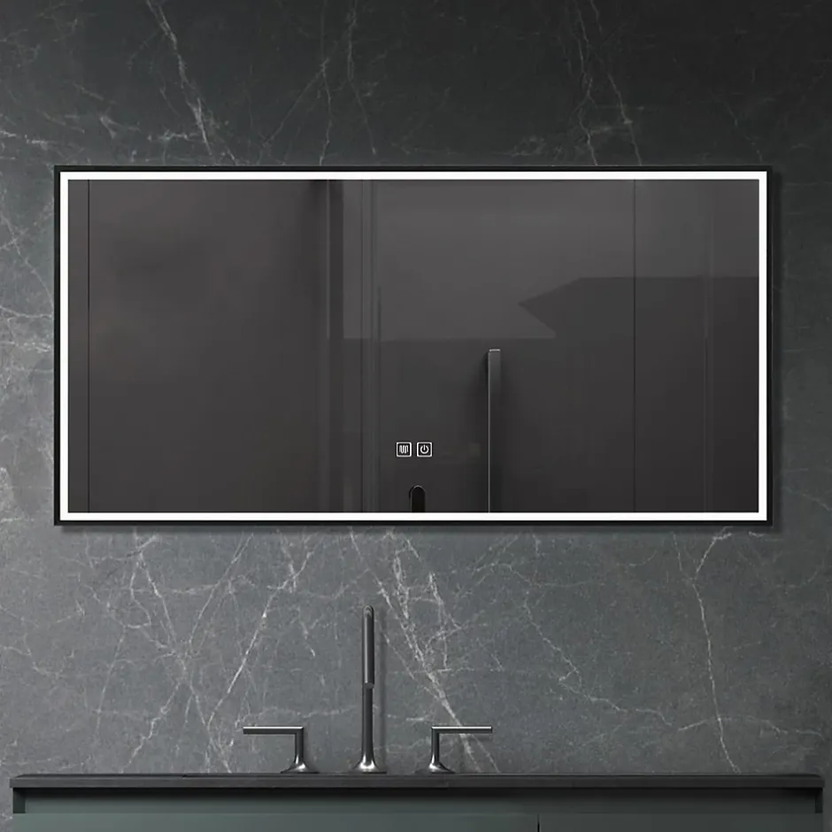 Luxury Bain Miroir de salle de bain LED 90x60cm anti buée, luminosité variable avec cadre en aluminium noir LuxuryBain* Miroir Lumineux