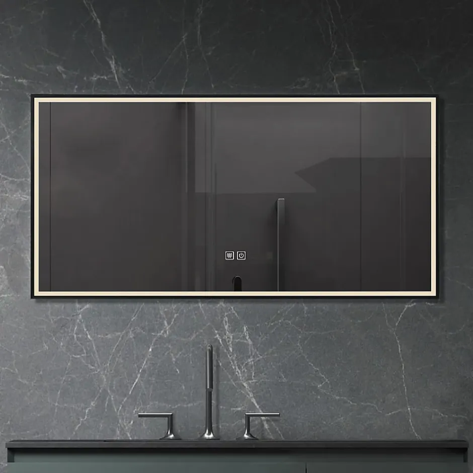 Luxury Bain Miroir de salle de bain LED 90x60cm anti buée, luminosité variable avec cadre en aluminium noir LuxuryBain* Miroir Lumineux