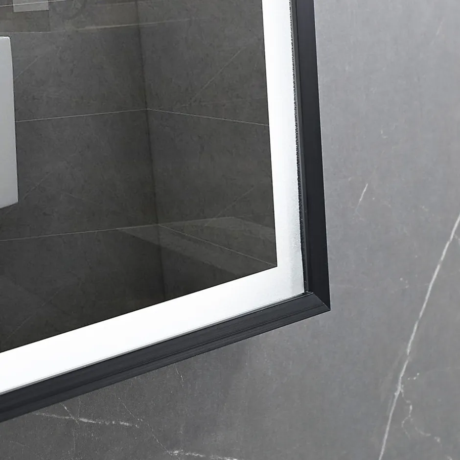 Luxury Bain Miroir de salle de bain LED 90x60cm anti buée, luminosité variable avec cadre en aluminium noir LuxuryBain* Miroir Lumineux