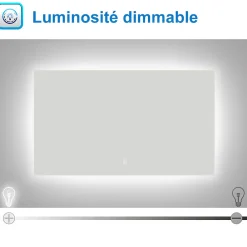 AICA Sanitaire Miroir de salle de bain LED 100x60 cm rétro-éclairé sans cadre avec anti-buée + mémoire + dimmable,