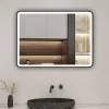 AICA Sanitaire Miroir de salle de bain LED 80x60cm avec cadre noir, tricolore + anti-buée + mémoire + gradation infinie,* Miroir Lumineux