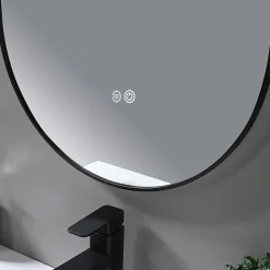 Luxury Bain Miroir de salle de bain LED 45x90cm ovale anti buée avec cadre en aluminium noir- LuxuryBain