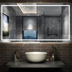 AICA Sanitaire Miroir de salle de bain LED dimmable, avec mémoire et anti-buée, 150x70cm, IP44,