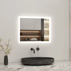 AICA Sanitaire Miroir de salle de bain LED intégrée avec anti-buée 80x60cm Horizontal/Vertical Blanc froid,