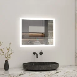 AICA Sanitaire Miroir de salle de bain LED intégrée avec anti-buée 80x60cm Horizontal/Vertical Blanc froid,