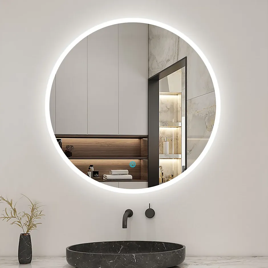 AICA Sanitaire Miroir de salle de bain led rond 80 cm, anti buée miroir avec interrupteur tactile,lumière blanche,