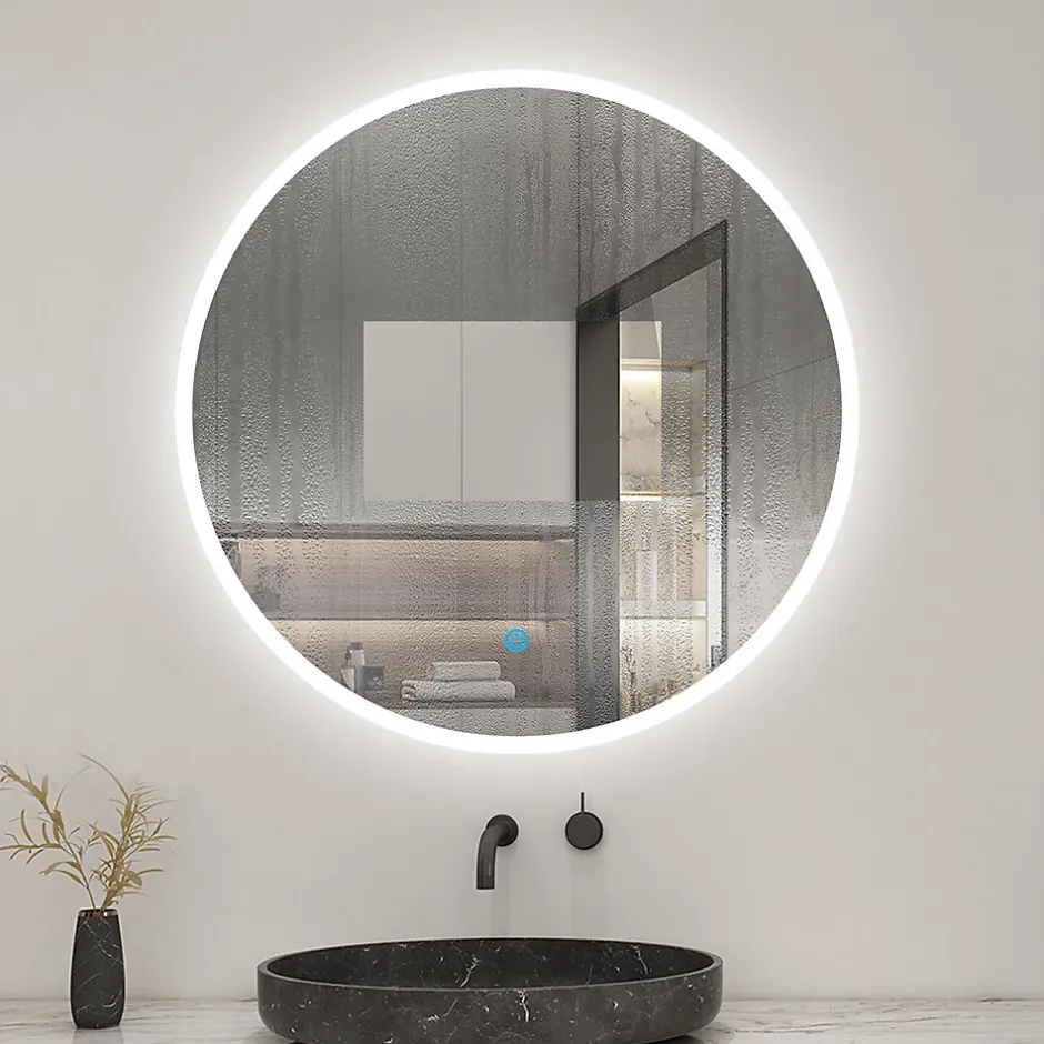 AICA Sanitaire Miroir de salle de bain led rond 80 cm, anti buée miroir avec interrupteur tactile,lumière blanche,