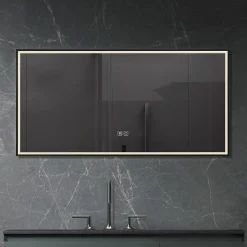 Luxury Bain Miroir de salle de bain LED 120x60cm anti buée, luminosité variable avec cadre en aluminium noir LuxuryBain* Miroir Lumineux