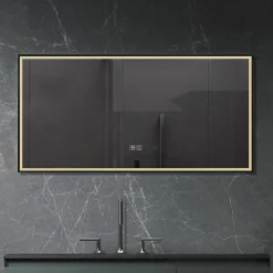 Luxury Bain Miroir de salle de bain LED 120x60cm anti buée, luminosité variable avec cadre en aluminium noir LuxuryBain* Miroir Lumineux