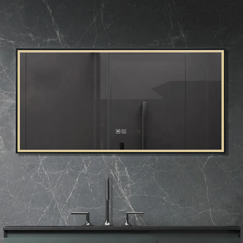 Luxury Bain Miroir de salle de bain LED 120x60cm anti buée, luminosité variable avec cadre en aluminium noir LuxuryBain* Miroir Lumineux