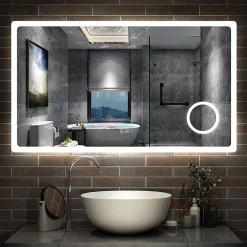 AICA Sanitaire Miroir de salle de bain LED 120x70cm tricolor anti-buée avec bluetooth et loupe 3x,mémoire et lumière gradation,