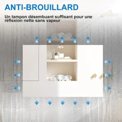 AICA Sanitaire Miroir de salle de bain LED 120x70cm tricolor anti-buée avec bluetooth et loupe 3x,mémoire et lumière gradation,