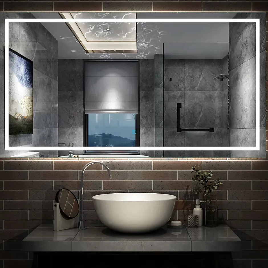 AICA Sanitaire Miroir de salle de bain LED dimmable, avec mémoire et anti-buée, 160x80cm, IP44,* Miroir Lumineux