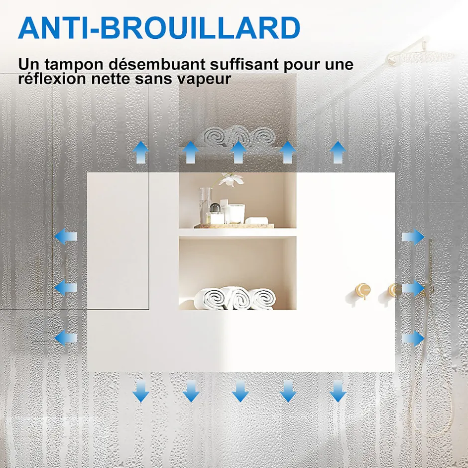 AICA Sanitaire Miroir de salle de bain LED dimmable, avec mémoire et anti-buée, 160x80cm, IP44,* Miroir Lumineux