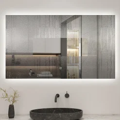 AICA Sanitaire Miroir de salle de bain LED 70x50 cm rétro-éclairé sans cadre avec anti-buée + mémoire + dimmable,