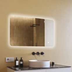 Artforma Miroir de salle de bain lumineux - - Forme arrondie - 120x70cm - LED Dual + Interrupteur tactile