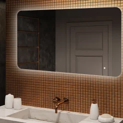 Artforma Miroir de salle de bain lumineux - - Forme arrondie - 120x70cm - LED Dual + Interrupteur tactile