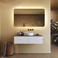 Artforma Miroir de salle de bain lumineux - - Forme arrondie - 120x70cm - LED Dual + Interrupteur tactile