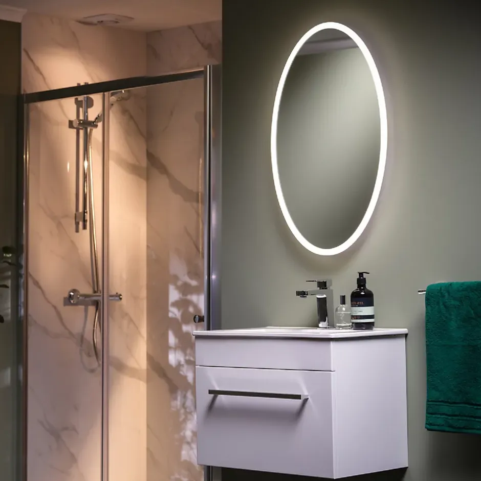 Sensio Miroir de salle de bain lumineux LED sur batterie rechargeable Verve ovale H.80 x l.50 cm