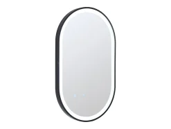 Vente-unique Miroir de salle de bain lumineux ovale anti buée avec contour noir - 60 x 90 cm - ALARICO