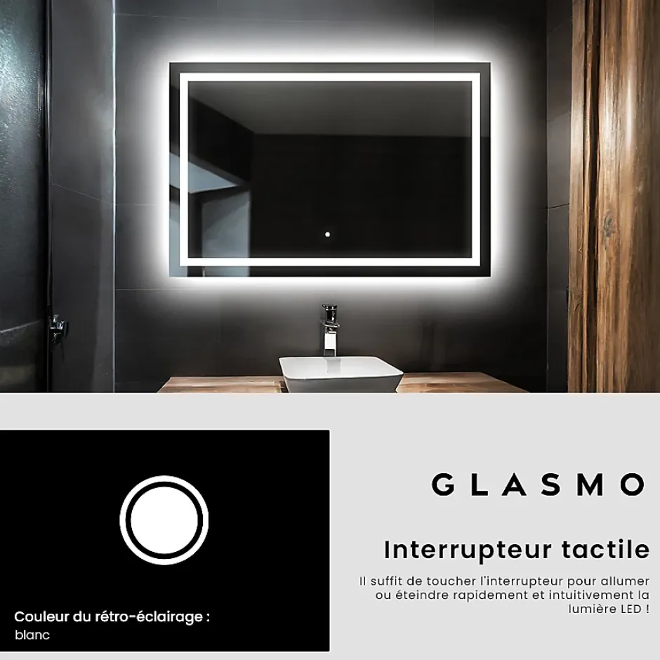 Artforma Miroir de Salle de Bain LED - Bella, 120x90 cm, LED Lumineux Miroir, Blanc Froid 7000K, Interrupteur Tactile* Miroir Lumineux