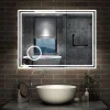 AICA Sanitaire Miroir de salle de bain LED 100x60cm Tricolor anti-buée avec bluetooth simple, horloge et miroir grossissant 3x,* Miroir Lumineux