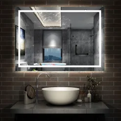 AICA Sanitaire Miroir de salle de bain LED dimmable, avec mémoire et anti-buée, 120x70cm, IP44,* Miroir Lumineux