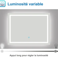 AICA Sanitaire Miroir de salle de bain LED dimmable, avec mémoire et anti-buée, 120x70cm, IP44,* Miroir Lumineux