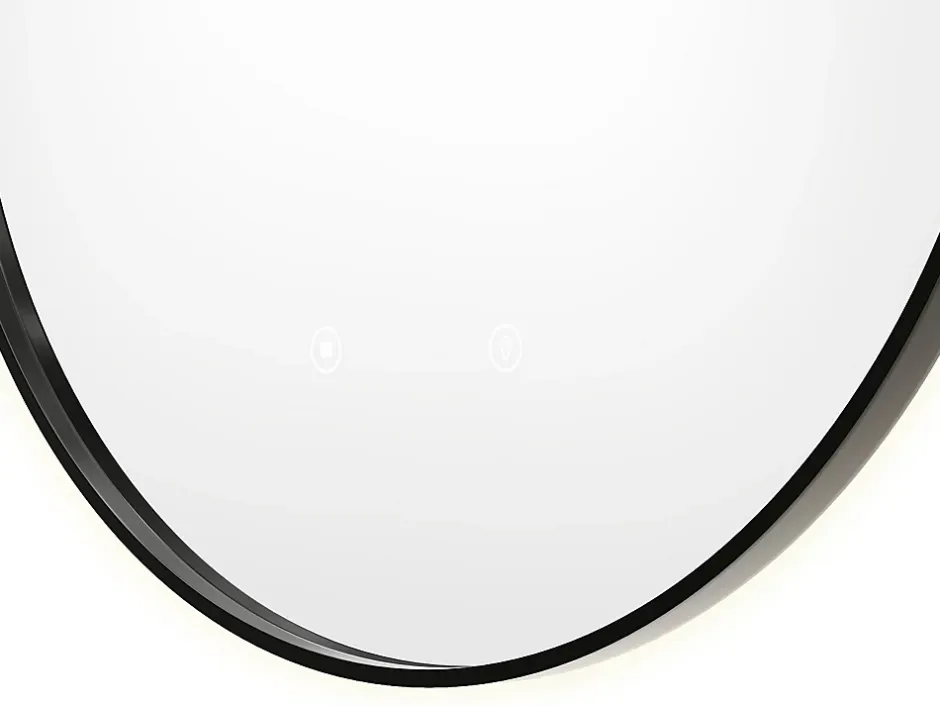 Vente-unique Miroir de salle de bain lumineux rond anti buée avec contour noir - D60 cm - PEONIA* Miroir Simple