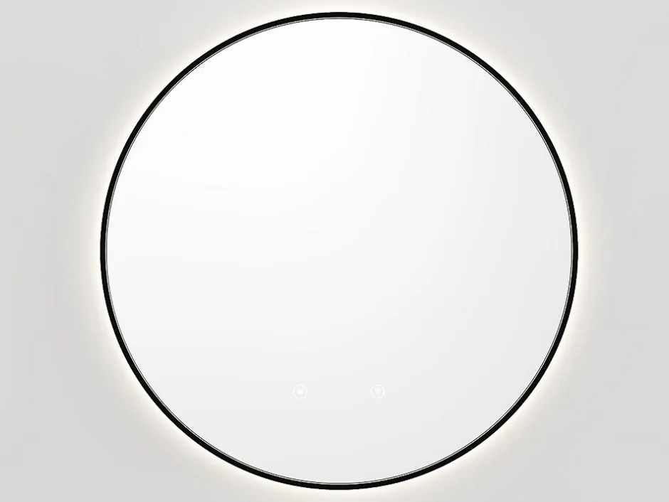 Vente-unique Miroir de salle de bain lumineux rond anti buée avec contour noir - D60 cm - PEONIA* Miroir Simple