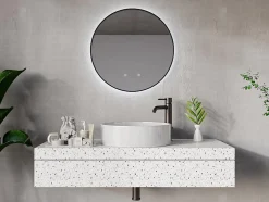 Vente-unique Miroir de salle de bain lumineux rond anti buée avec contour noir - D60 cm - PEONIA* Miroir Simple