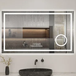 AICA Sanitaire Miroir de salle de bain LED 80x60cm tricolore anti-buée + bluetooth + loupe + mémoire + dimmable,