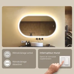Artforma Miroir de salle de bain lumineux - - Ovale - 120x70cm - LED Dual + interrupteur tactile + anti-buée* Miroir Lumineux