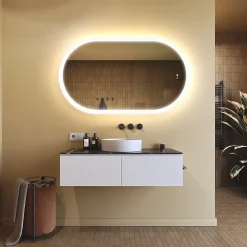 Artforma Miroir de salle de bain lumineux - - Ovale - 120x70cm - LED Dual + interrupteur tactile + anti-buée* Miroir Lumineux