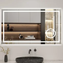 AICA Sanitaire Miroir de salle de bain LED 80x60cm tricolore anti-buée + loupe + bluetooth + horloge + mémoire + dimmable,* Miroir Lumineux