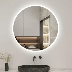 AICA Sanitaire Miroir de salle de bain led rond 60 cm, anti buée miroir avec interrupteur tactile,lumière blanche,* Miroir Lumineux