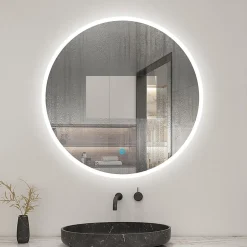 AICA Sanitaire Miroir de salle de bain led rond 60 cm, anti buée miroir avec interrupteur tactile,lumière blanche,* Miroir Lumineux