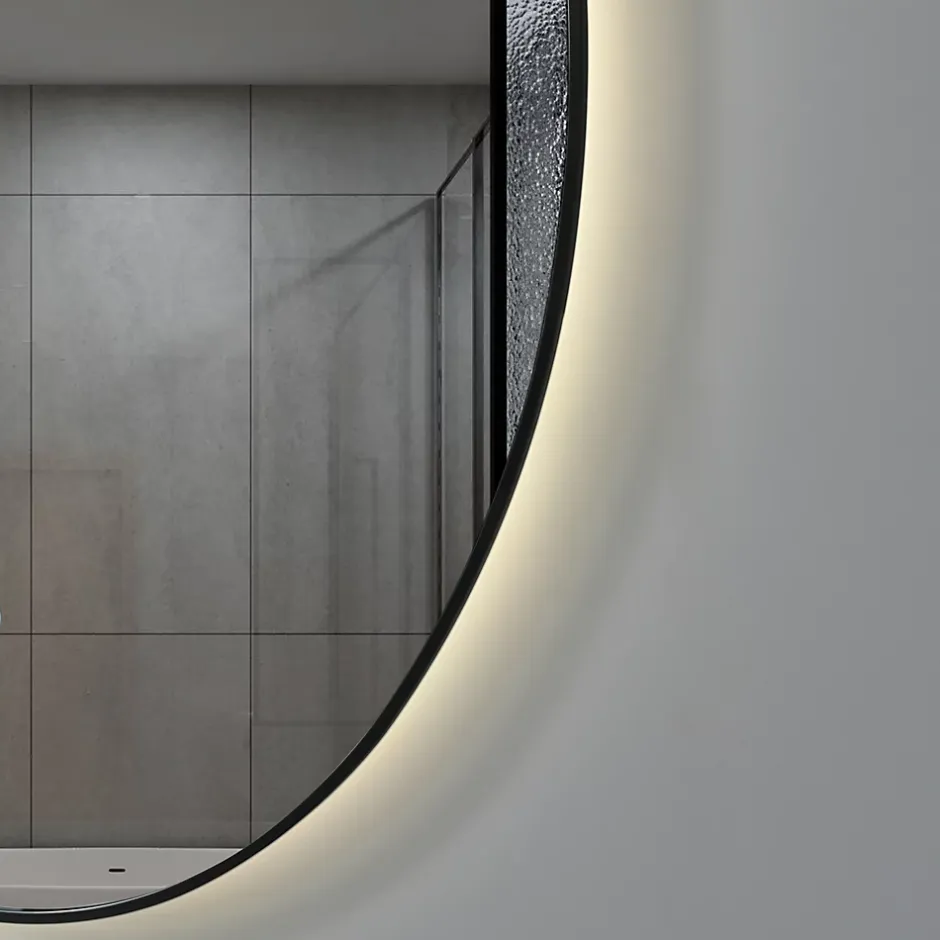 Luxury Bain Miroir de salle de bain LED 50x70cm ovale anti buée avec cadre en aluminium noir LuxuryBain* Miroir Lumineux