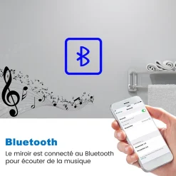 AICA Sanitaire Miroir de salle de bain led bluetooth, 140x80cm Anti-buée, 3x Loupe, 3 couleurs de lumière,* Miroir Grossissant Lumineux