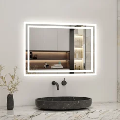 AICA Sanitaire Miroir de salle de bain led tactile, 80x60cm illumination LED intégrée avec fonction anti-buée Blanc froid,
