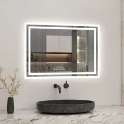 AICA Sanitaire Miroir de salle de bain led tactile, 80x60cm illumination LED intégrée avec fonction anti-buée Blanc froid,