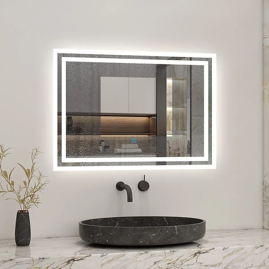 AICA Sanitaire Miroir de salle de bain led tactile, 80x60cm illumination LED intégrée avec fonction anti-buée Blanc froid,