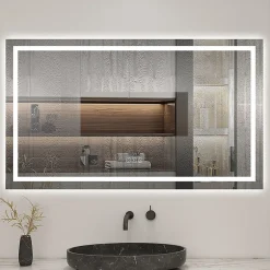 AICA Sanitaire Miroir de salle de bain LED 100x60cm tricolore anti-buée + bluetooth + horloge + mémoire + dimmable,