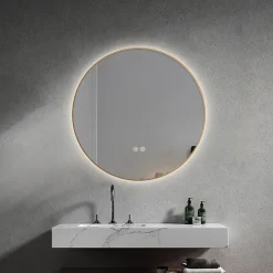 Luxury Bain Miroir de salle de bain LED 60cm rond anti buée avec cadre en aluminium doré, or LuxuryBain* Miroir Lumineux